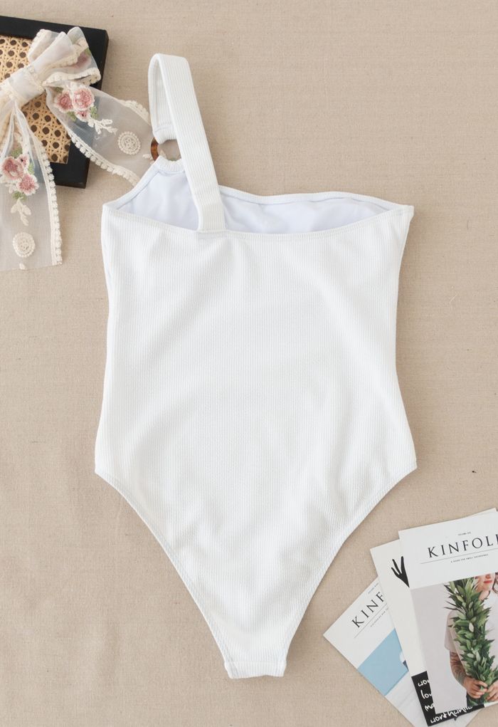 O-Ring One-Shoulder Swimsuit in White - Retro, Indie and Unique Fashion