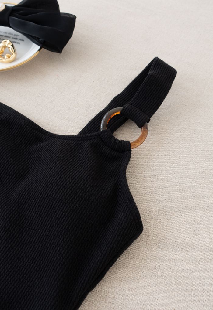 O-Ring One-Shoulder Swimsuit in Black