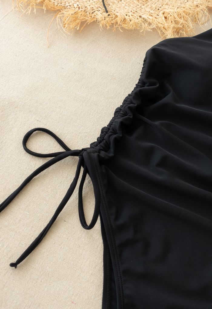 Drawstring Side One-Piece Swimsuit in Black