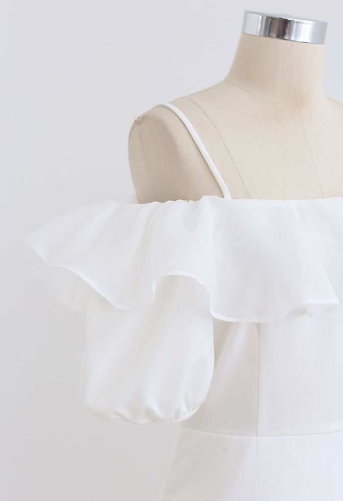 Organza Neck Cold-Shoulder Flap Dress