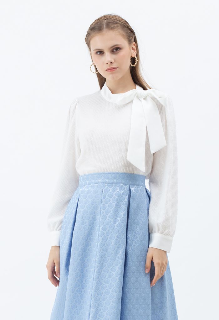 Tie a Bow Shimmer Tasseled Top in White