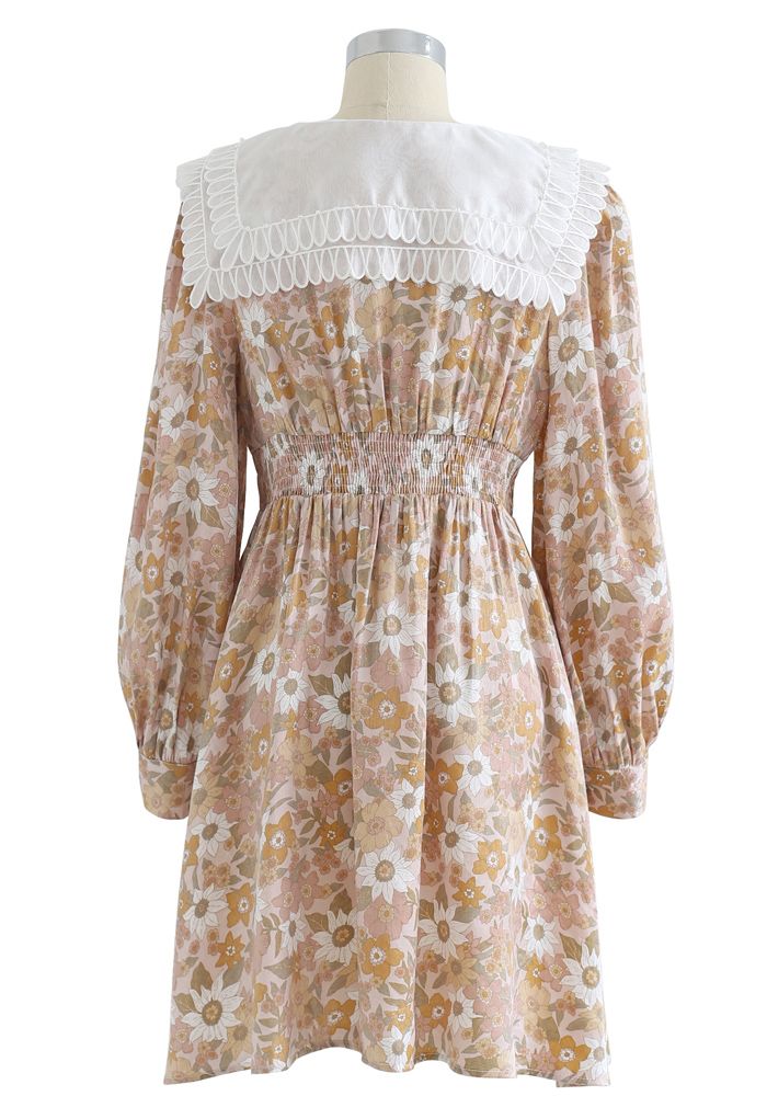 Luxury Bloom Tiered Collar Buttoned Dress