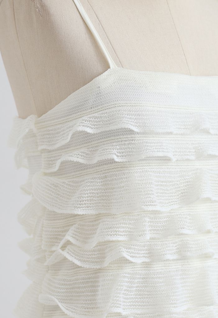 Tiered Ripple Knit Cami Midi Dress in Ivory
