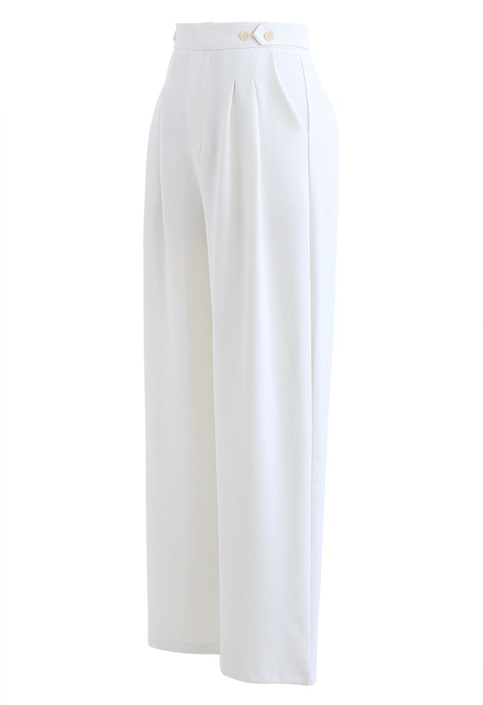 Buttoned Waist Straight Leg Pants in White