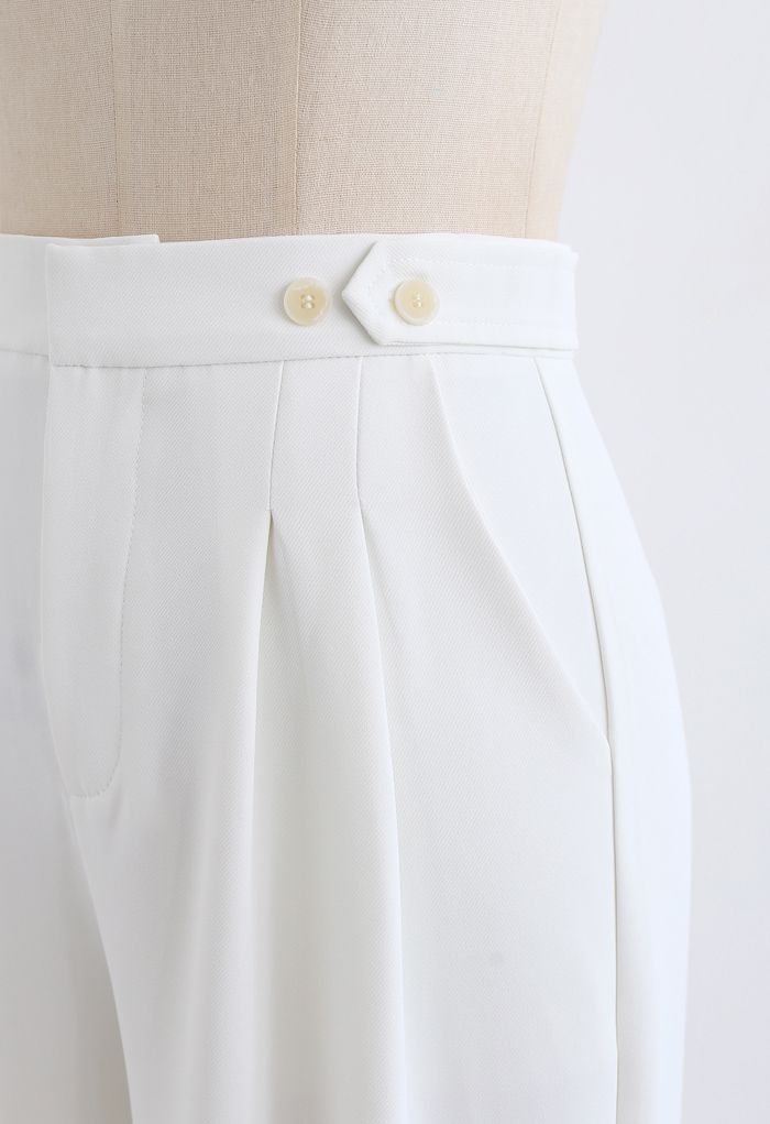 Buttoned Waist Straight Leg Pants in White