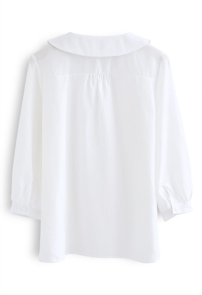 Three-Quarter Sleeve Buttoned Shirt in White