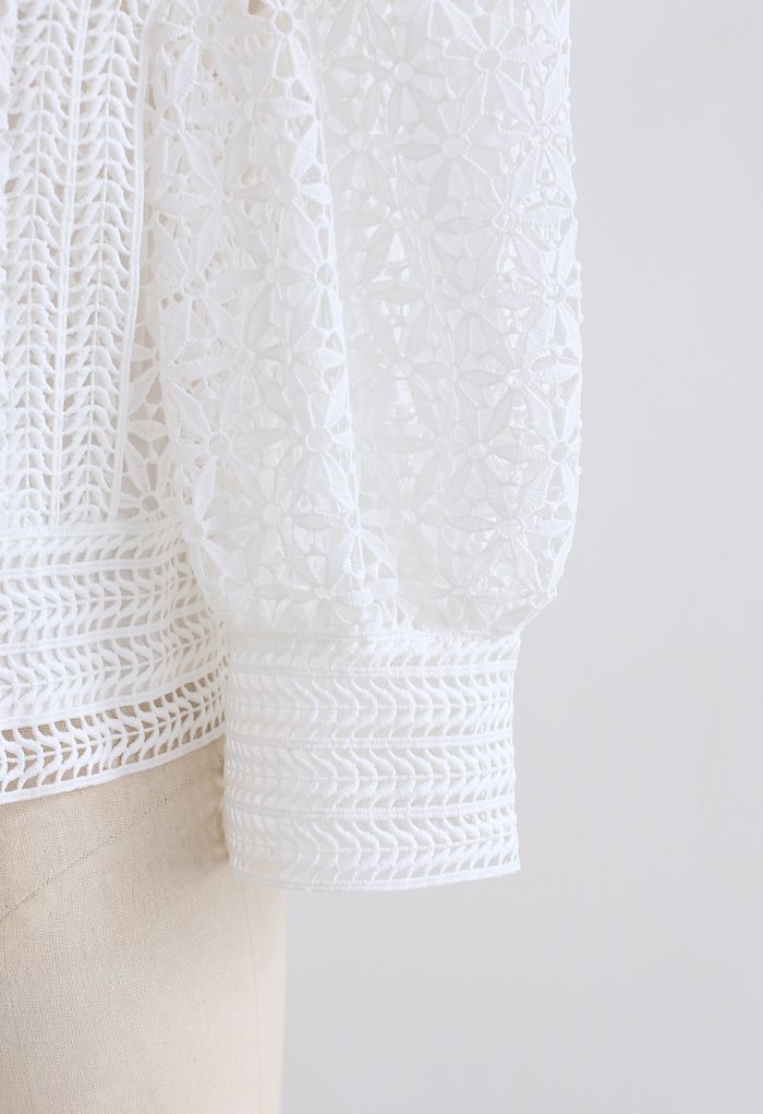 Full Floral Cutwork Crochet Top in White