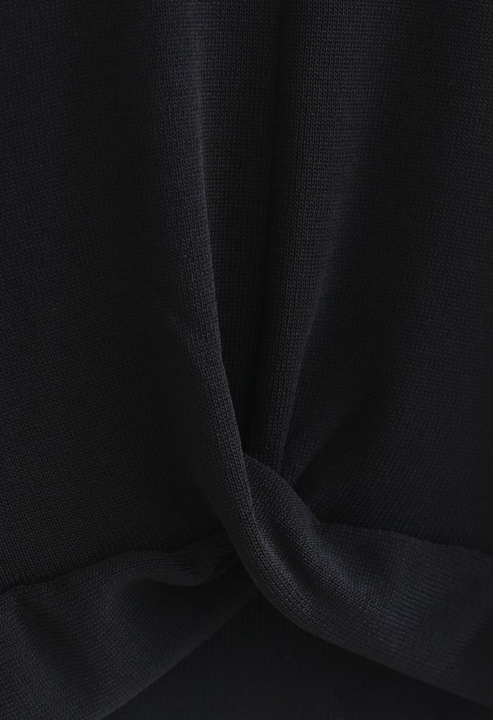 Twist Waist Cropped Rib Knit Top in Black