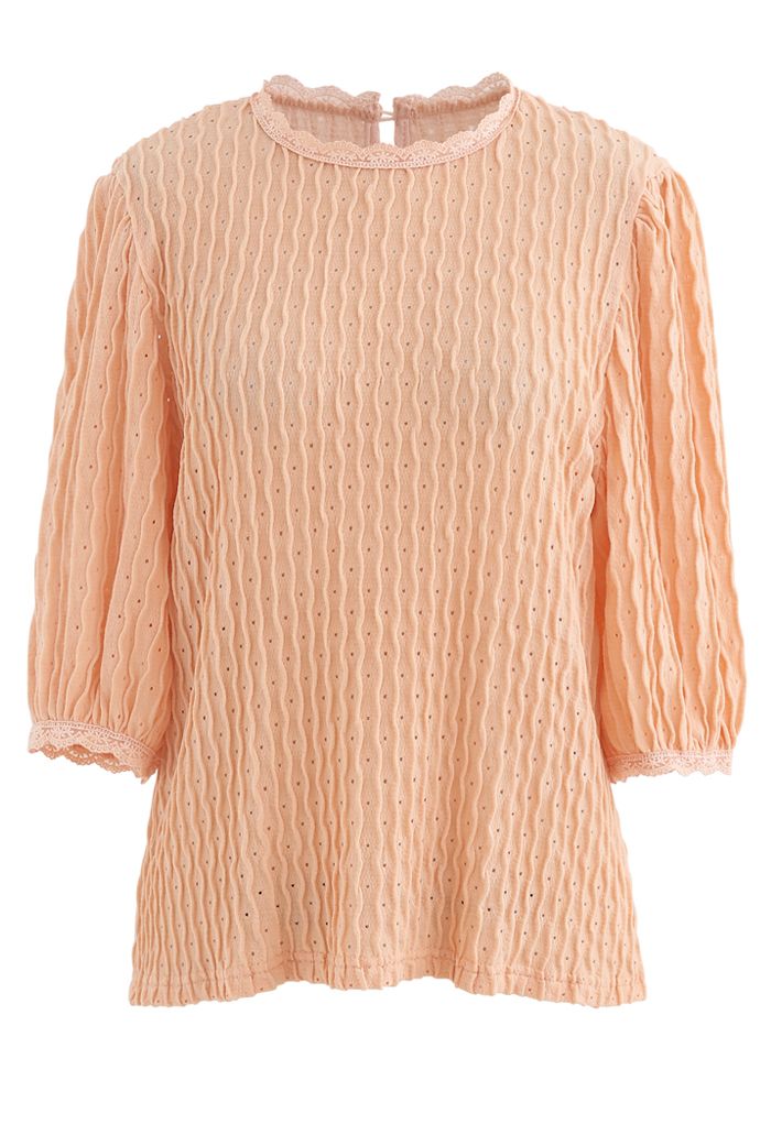 Full Ripple Eyelet Top in Apricot