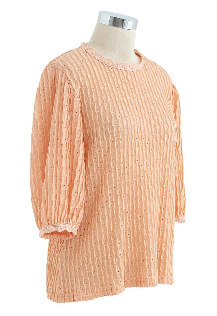 Full Ripple Eyelet Top in Apricot