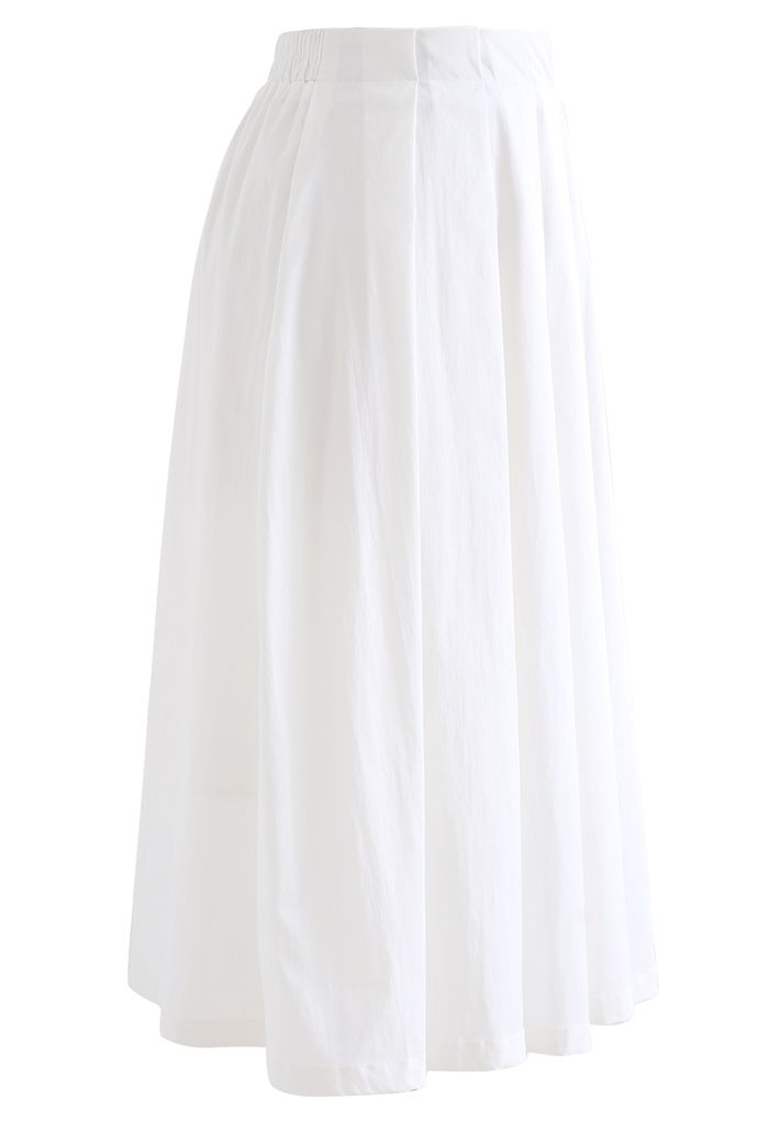 Cotton A-Line Pleated Midi Skirt in White - Retro, Indie and Unique Fashion