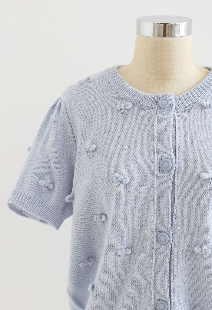 Sweet Knot Short Sleeve Buttoned Knit Cardigan in Baby Blue