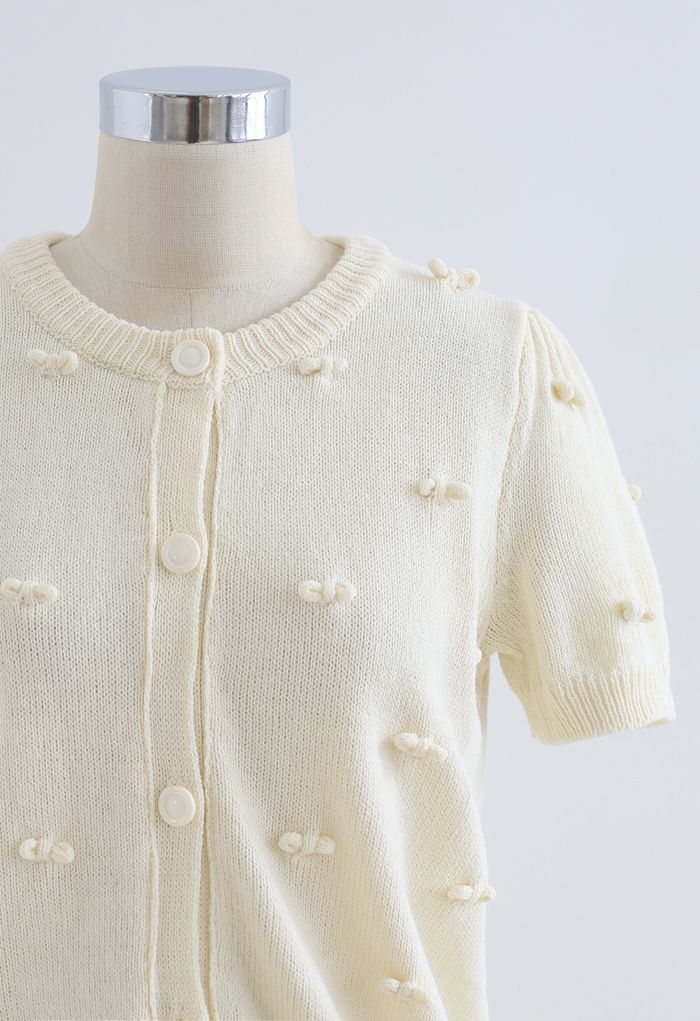 Sweet Knot Short Sleeve Buttoned Knit Cardigan in Light Yellow