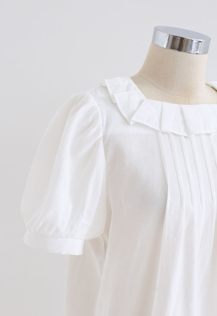 Lightsome Puff Sleeve Collared Top in White