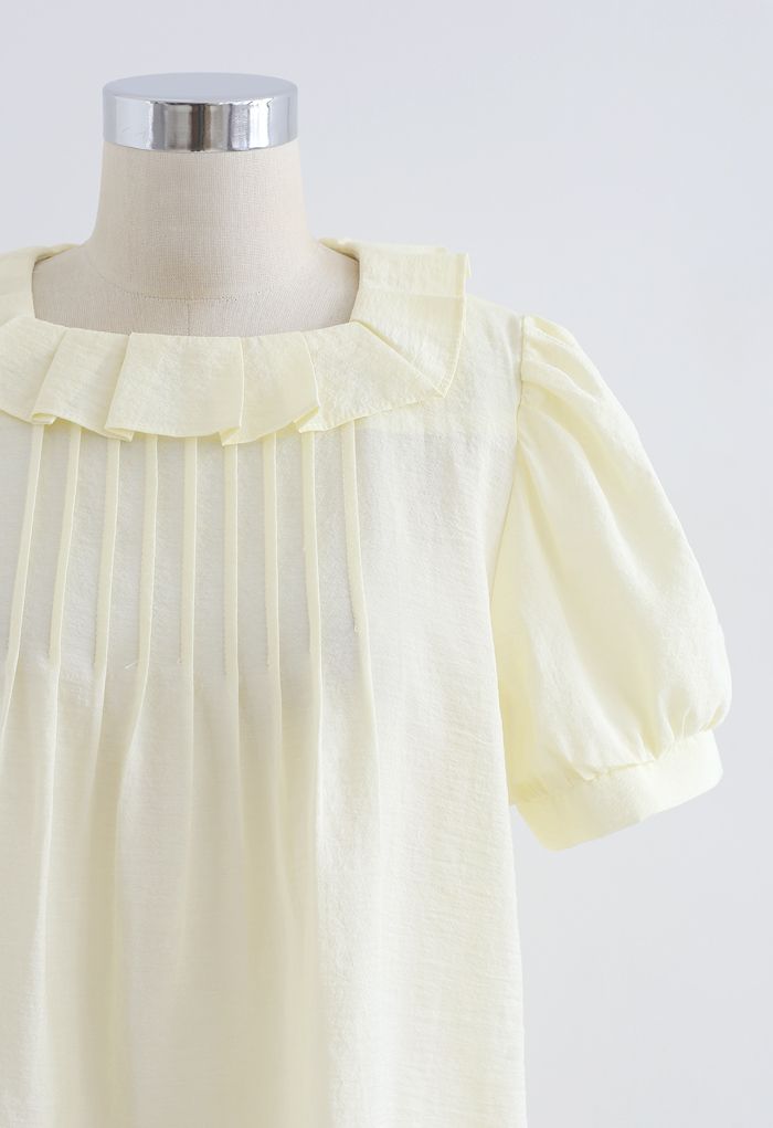 Lightsome Puff Sleeve Collared Top in Yellow