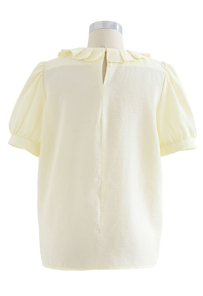Lightsome Puff Sleeve Collared Top in Yellow