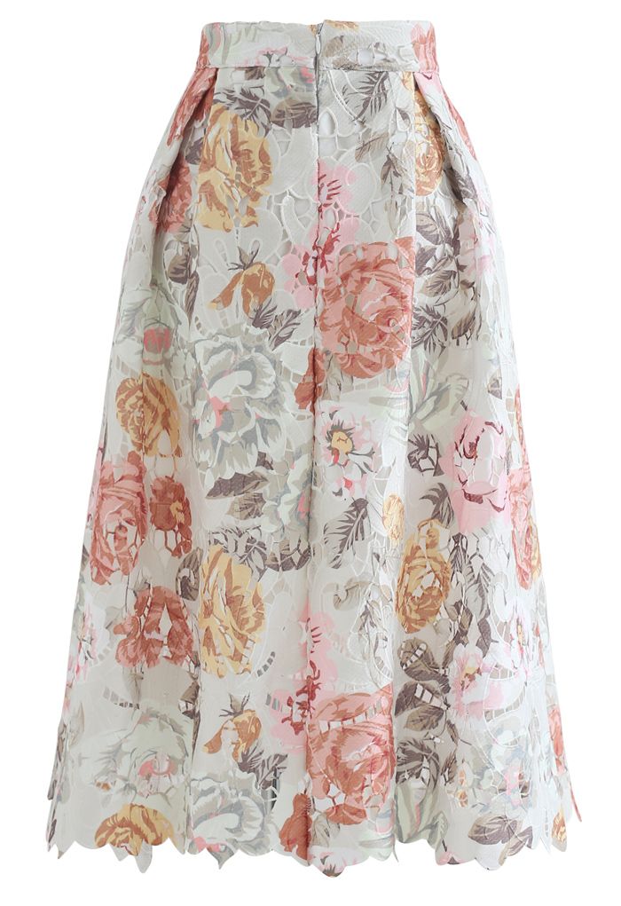 Blooming Rose Printed Full Crochet Midi Skirt