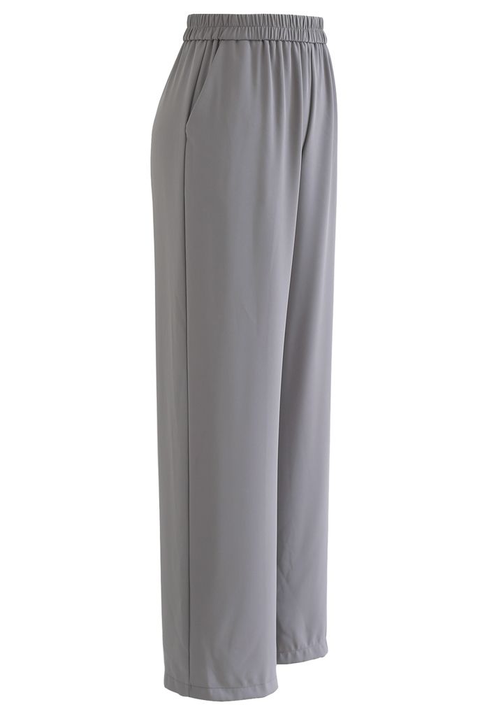 Elastic Waist Straight-Leg Pants in Grey