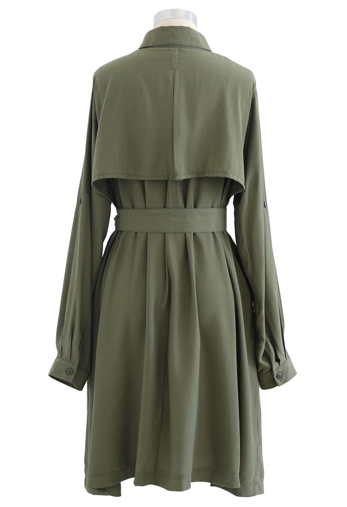 Refined Sash Button Down Shirt Dress in Army Green
