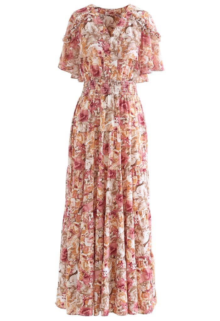 Floral Flap Shoulder Sleeveless Maxi Dress