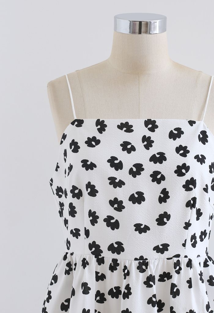 Embossed Floral Print Cami Dress in White