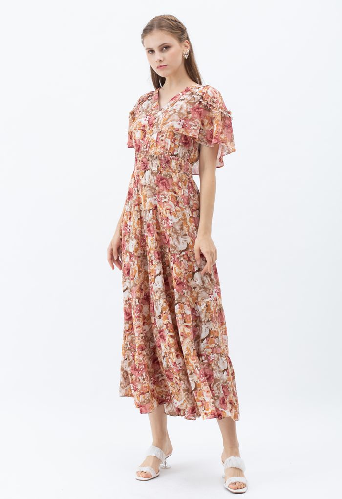 Floral Flap Shoulder Sleeveless Maxi Dress