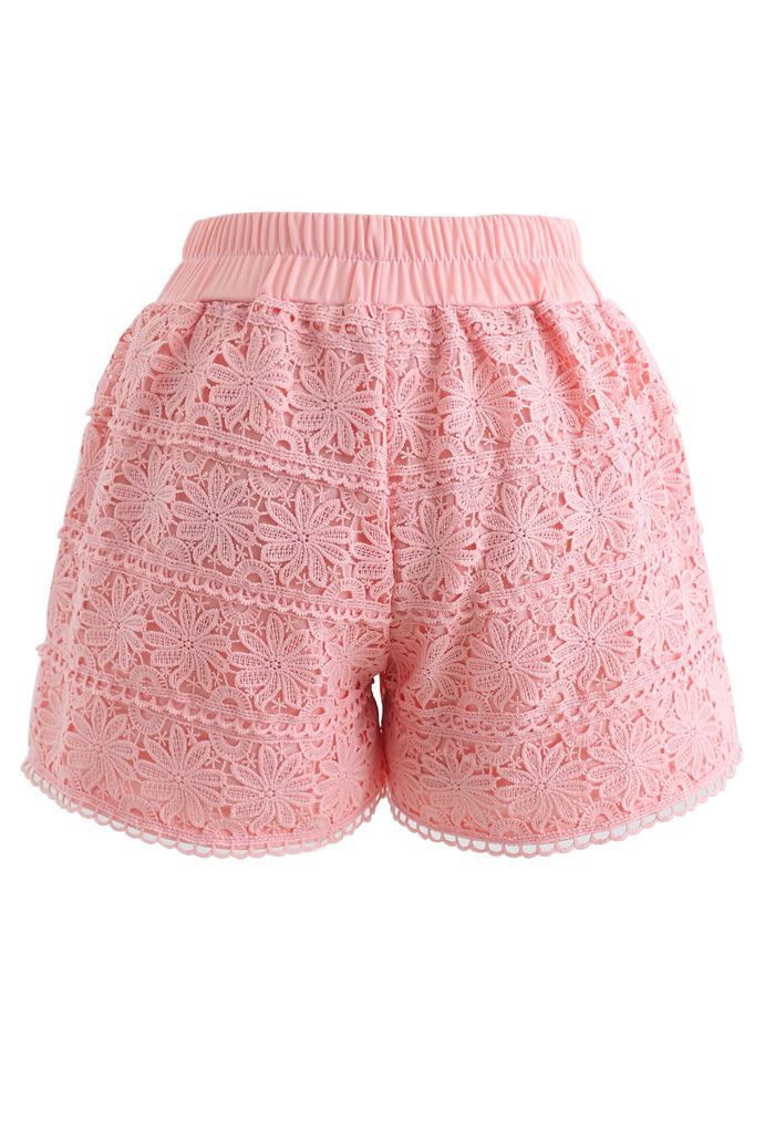 Sunflower Crochet Overlay Shorts in Peach