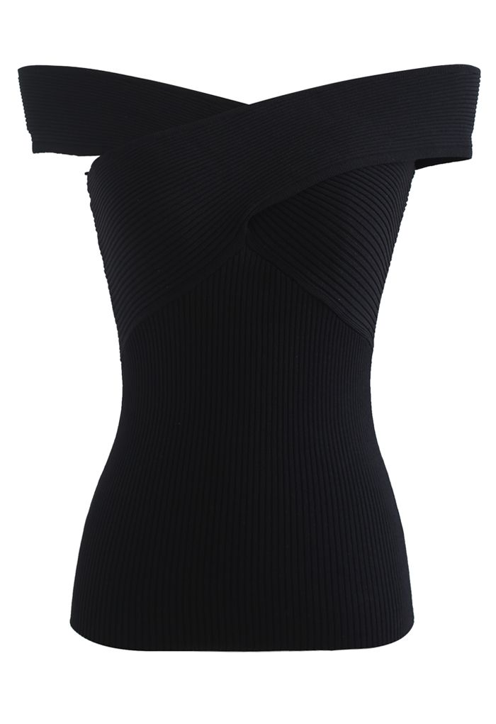 Crisscross Ribbed Sleeveless Knit Top in Black