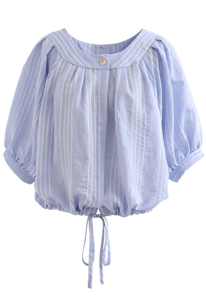 Striped Button Down Crop Shirt in Blue