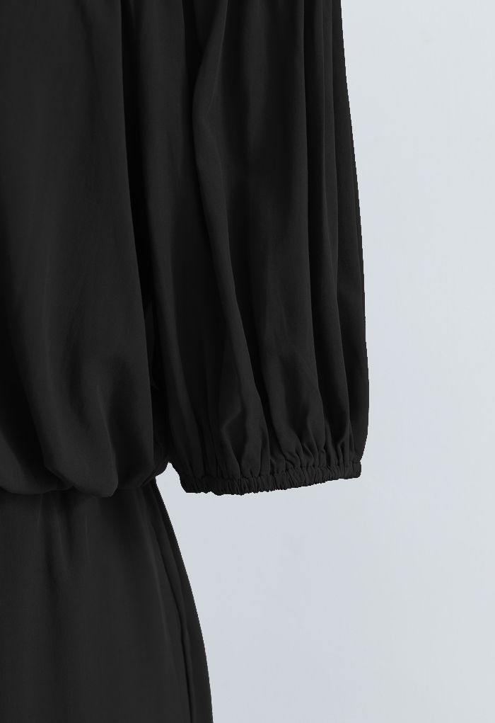 Off-Shoulder Cropped Top and Pants Set in Black