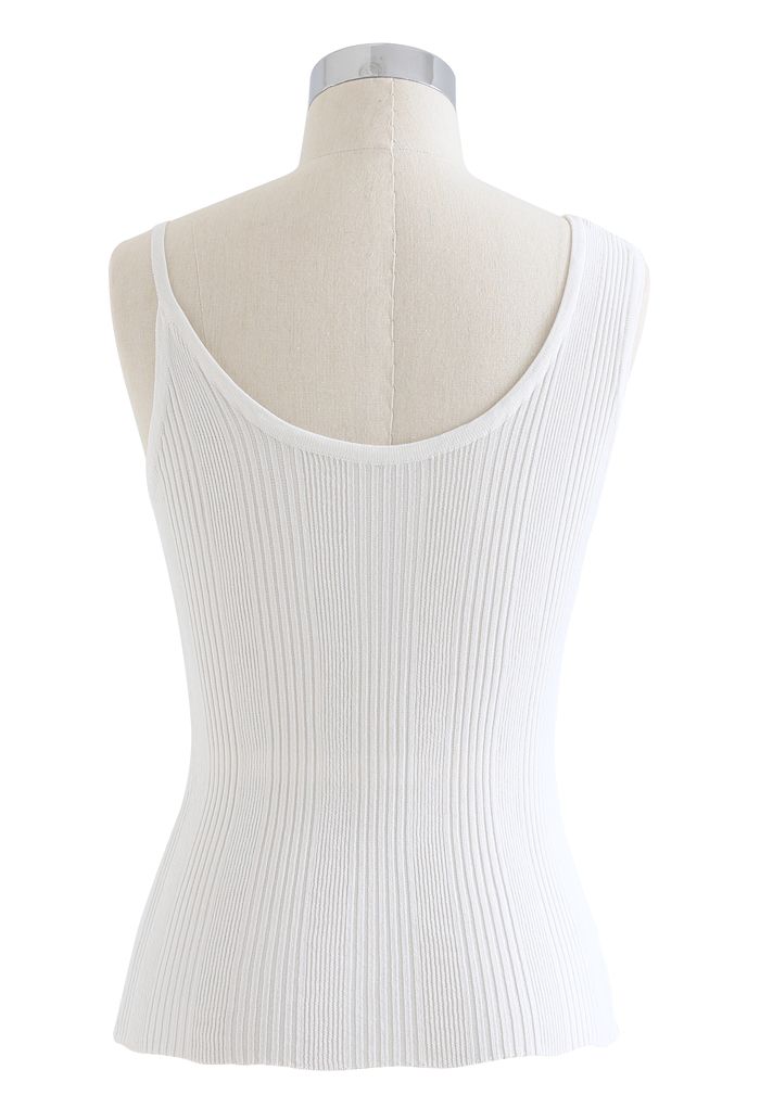 Asymmetric Straps Rib Knit Tank Top in White