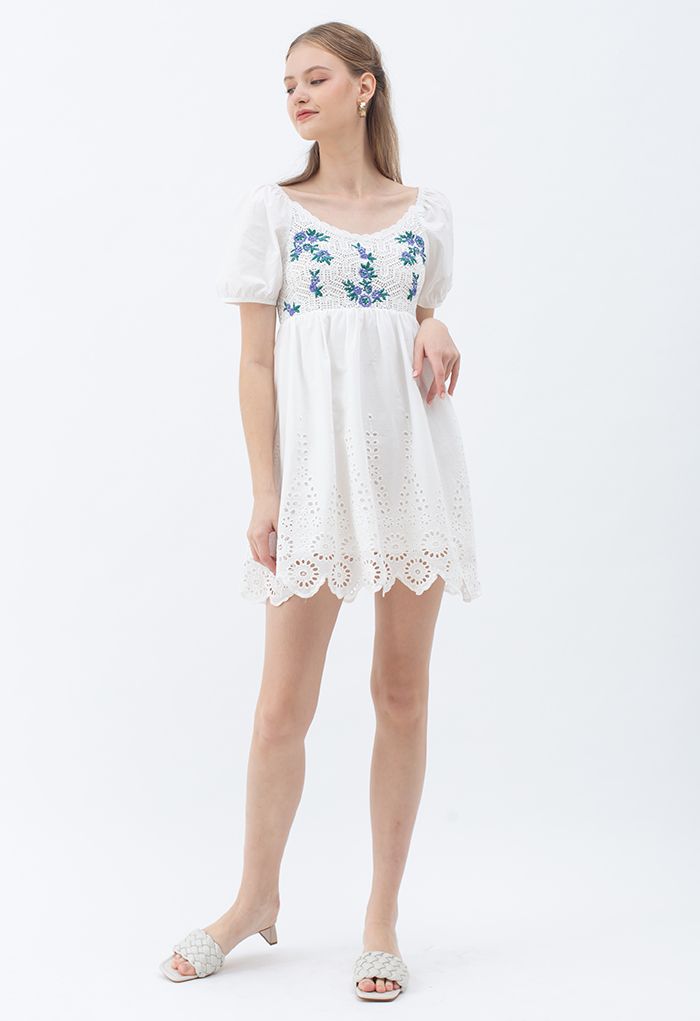 Embroidered Floral Cotton Dolly Dress