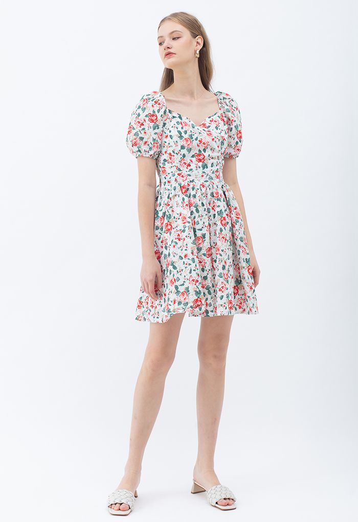 Red Rose Blossom Watercolor Tie Back Dress - Retro, Indie and Unique ...