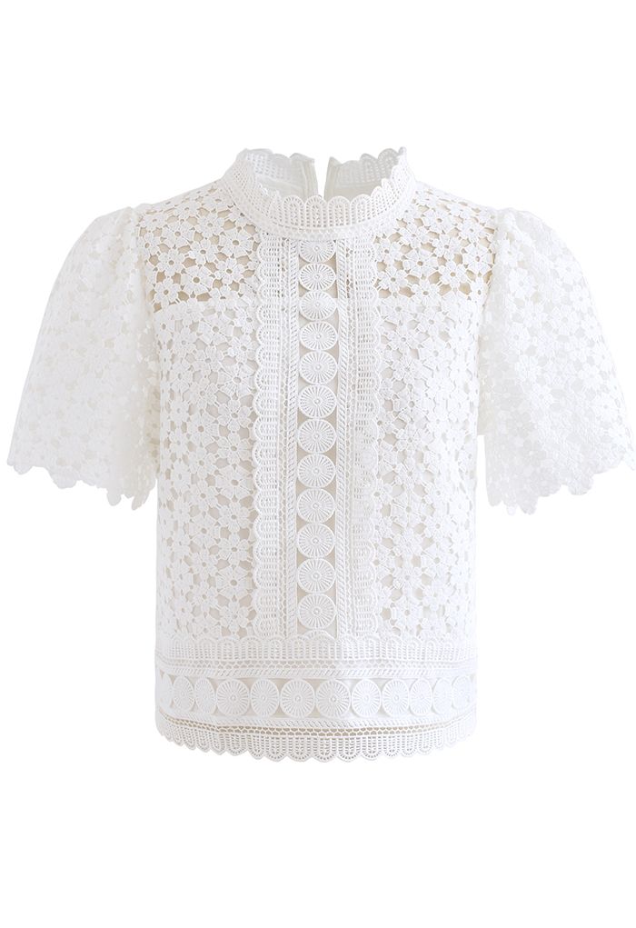 Summer Daisy Full Crochet Crop Top in White