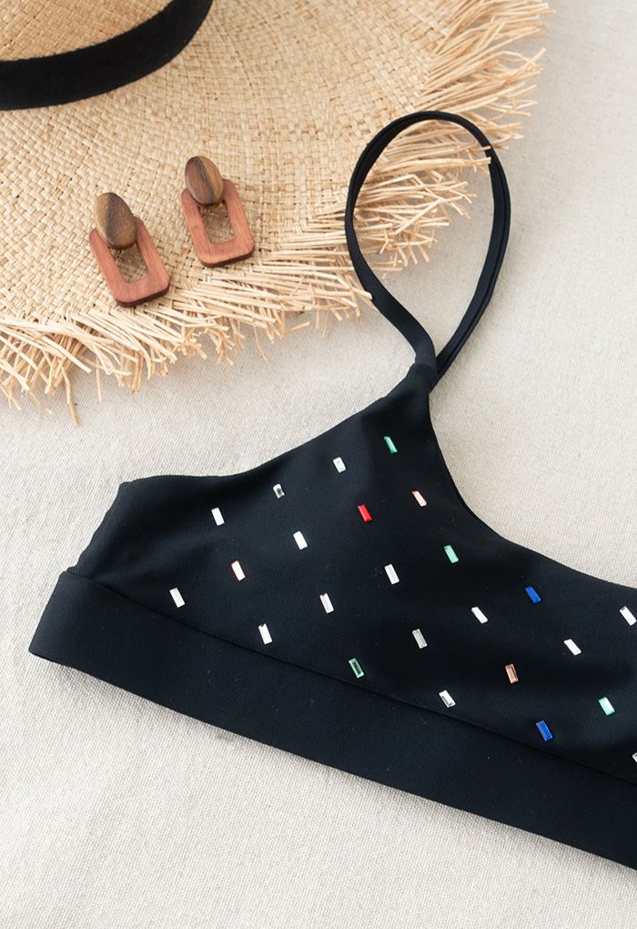 Colorful Sequin Cami Bikini Set in Black