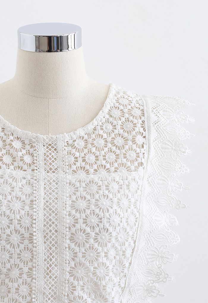 Crochet Lacey Sleeveless Crop Top in White