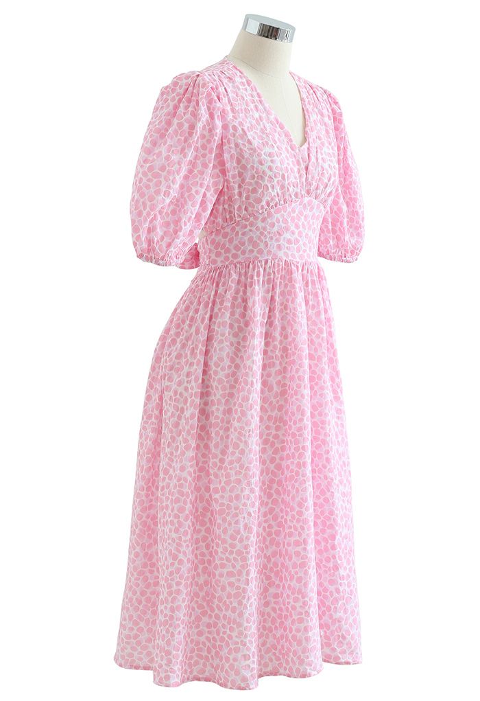 Bubble Printed Tie Waist Midi Dress in Pink