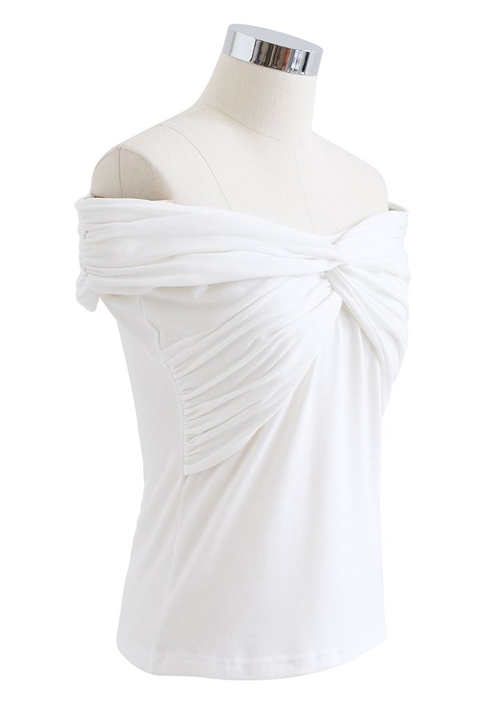 Twist Front Off-Shoulder Fitted Top in White