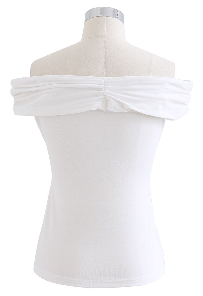Twist Front Off-Shoulder Fitted Top in White