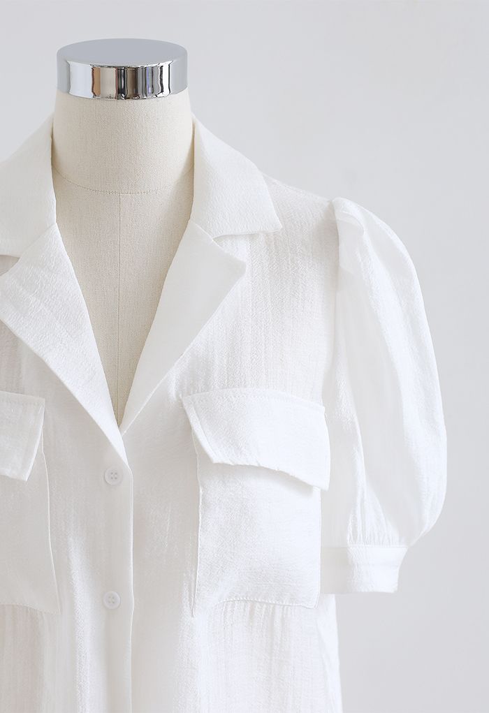 Notch Collar Flap Pocket Buttoned Shirt in White