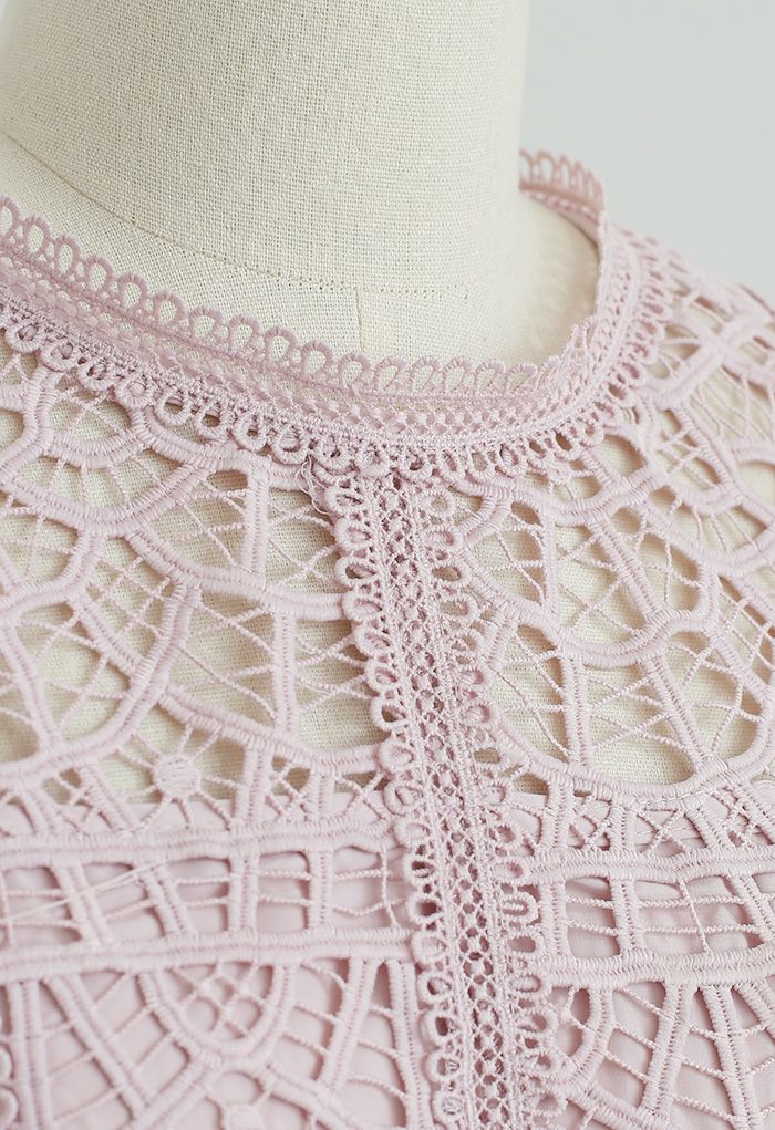 Ruffle Sleeves Full Crochet Crop Top in Dusty Pink