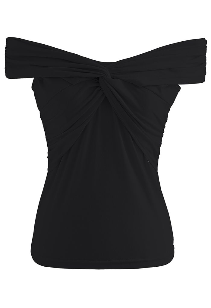 Twist Front Off-Shoulder Fitted Top in Black