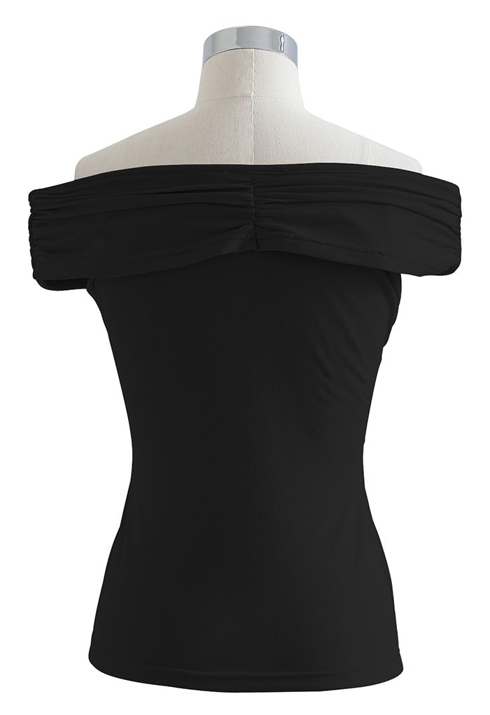 Twist Front Off-Shoulder Fitted Top in Black