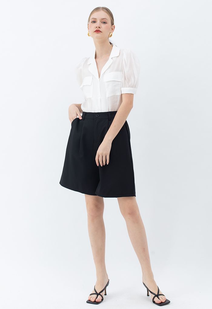 Notch Collar Flap Pocket Buttoned Shirt in White