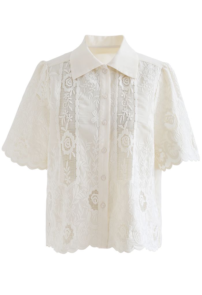 Button Down Embroidered Flower Shirt