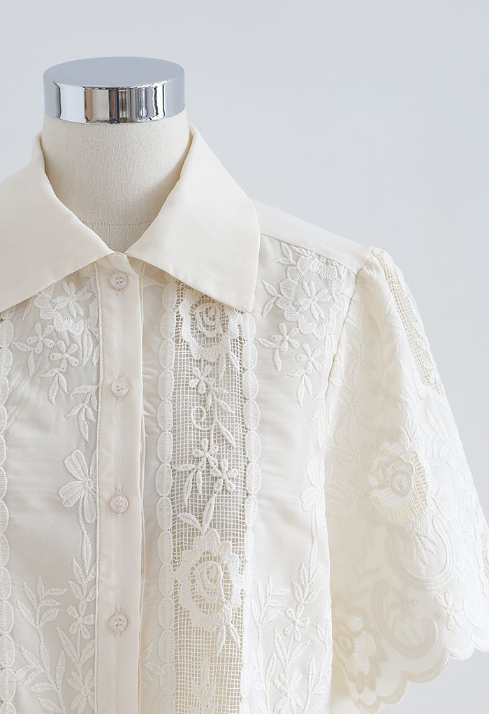 Button Down Embroidered Flower Shirt