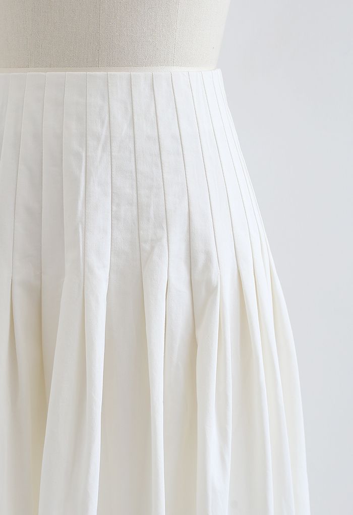 Pleated Waist Cotton Midi Skirt in White