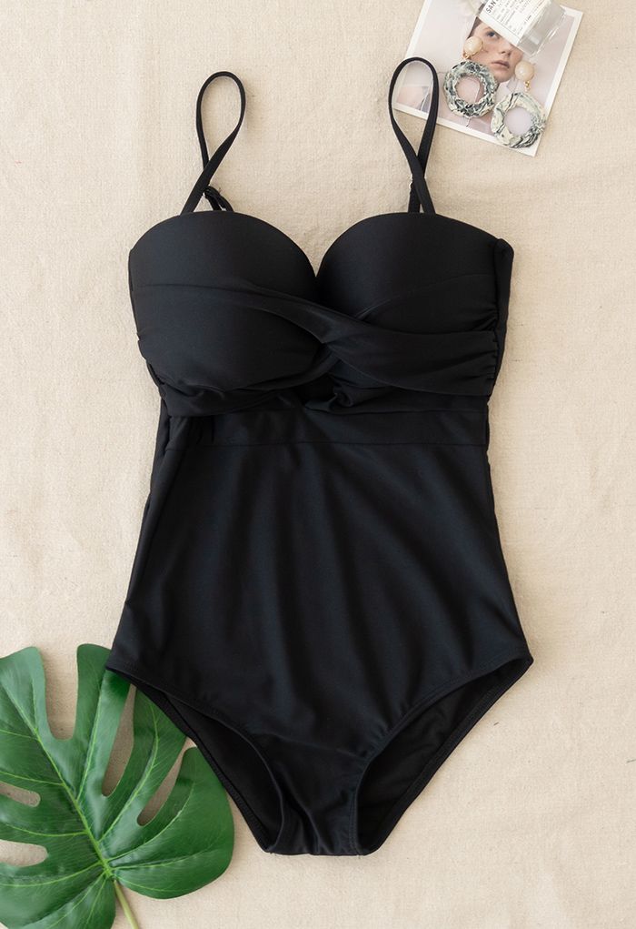 Cross Front Cami Swimsuit in Black