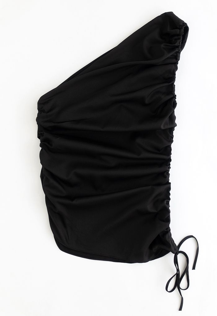 One-Shoulder Ruched Top in Black