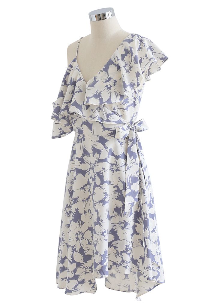 Cold-Shoulder Wrap Front Asymmetric Dress in Lavender